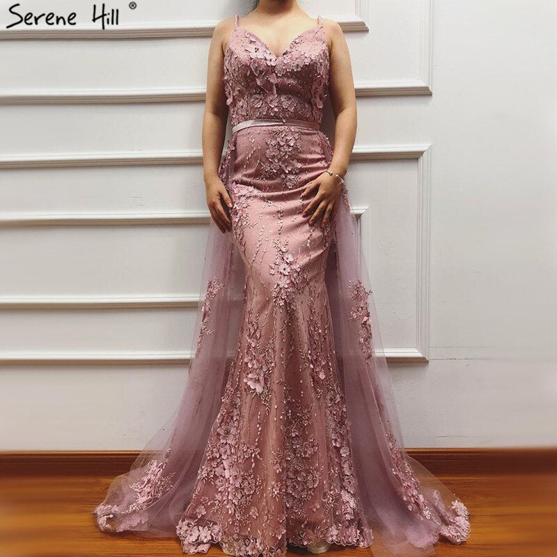 White Handmade Flower Pearl Sexy Evening Dresses 2025 Sleeveless Mermaid Luxury Lace Formal Dress Real Photo LA60711 - SERENE HILL