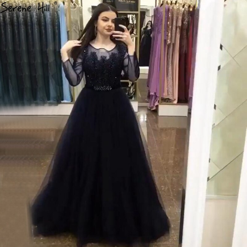 Wine Red A-Line Tulle Design Evening Dresses Long Sleeves Crystal Luxury Formal Dress Serene Hill 2025 LA70280 - SERENE HILL
