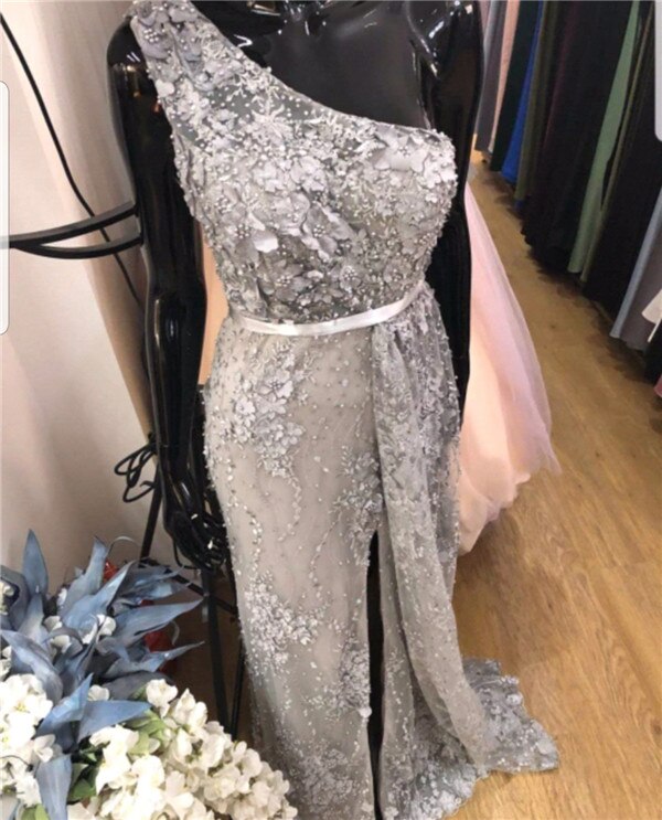 Wine Red Handmade Flowers Pearls Evening Dresses One-Shoulder Sexy Luxury Evening Gowns 2025 Serene Hill LA60901 - SERENE HILL