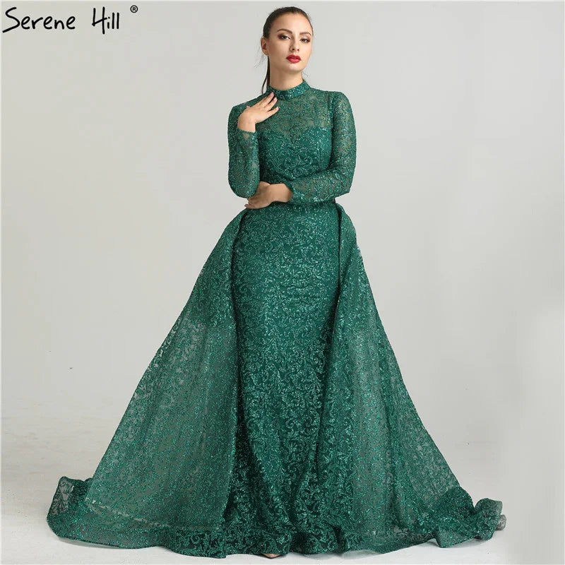 Fashion Wine Red Evening Dress Long Sleeves Gliter with train LA6326 - SERENE HILL
