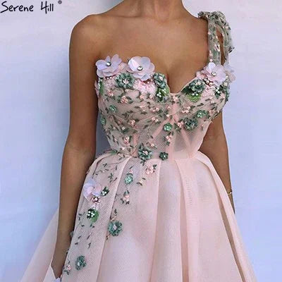 On Sale No Return No Refund One Shoulder Fashion Sexy Newst Evening Dresses 2025 Flowers Pearls Sleeveless Formal Evening Gowns Serene Hill LA6512 - SERENE HILL