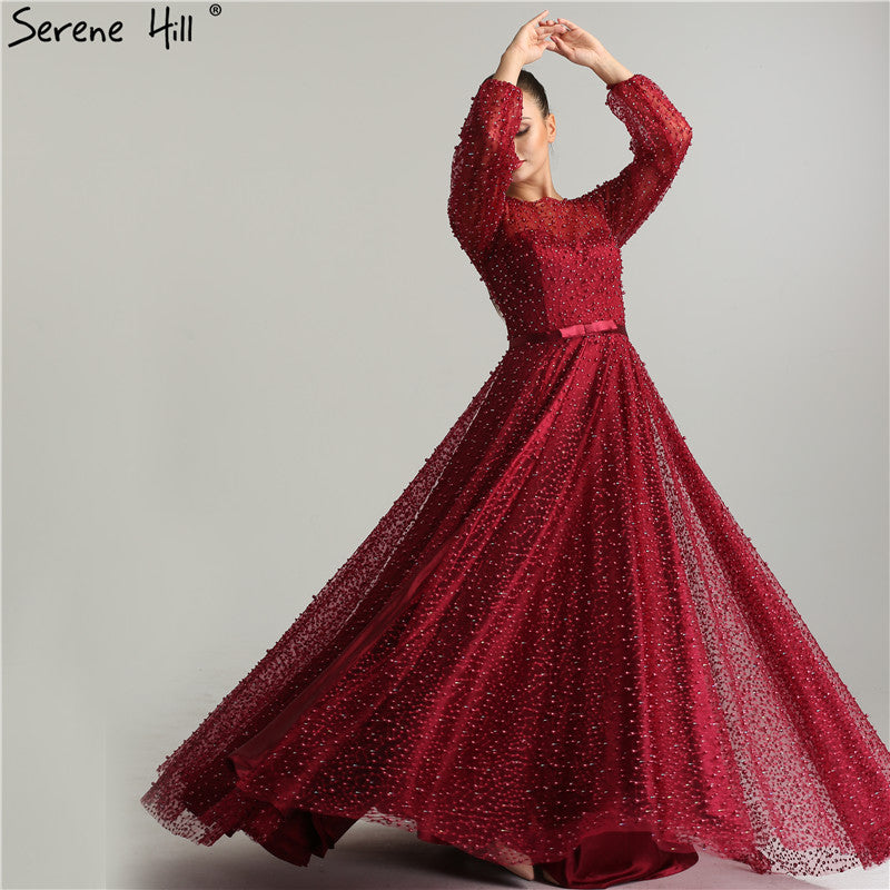 Long Sleeve Evening Dresses Evening Gown LA6348 Wine Red / 2