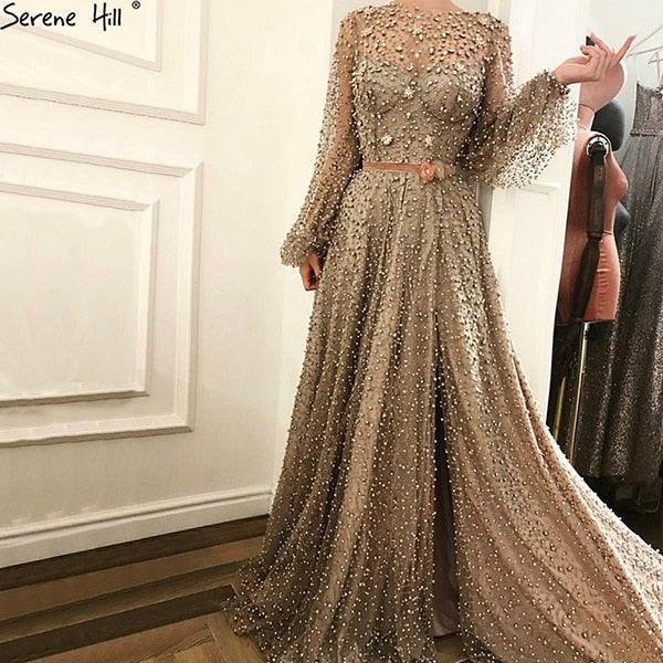On Sale no return no refundSale 2025 Arab Gown Luxury Diamond Pearls Sparkle Evening Dresses Long SleevesFashion Sexy Evening Gowns Serene Hill LA6535 - SERENE HILL