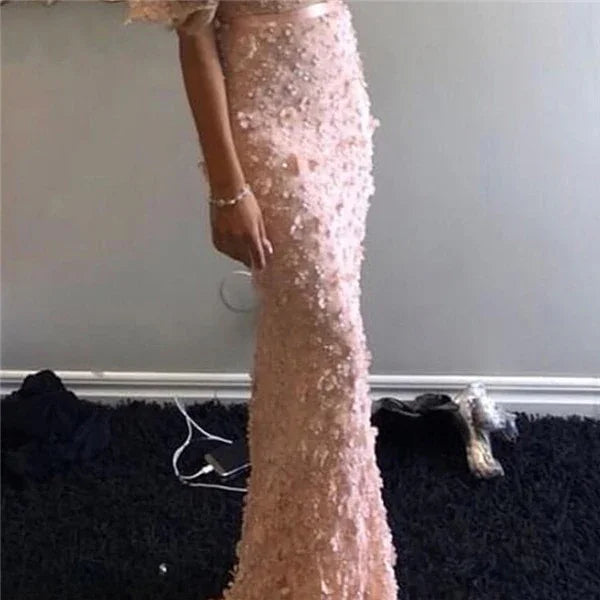 On Sale No Return No Refund Sale Sexy Mermaid Short Sleeves Luxury Evening Dresses Flowers Lace Pearls Fashion Elegant Evening Gowns 2025 Serene Hill LA6311 - SERENE HILL