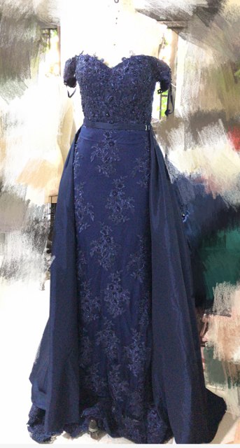 On Sale no return no refundSale Off Shoulder Navy Lace Evening Dresses Beading Sleeveless Evening Gown LA6565 - SERENE HILL