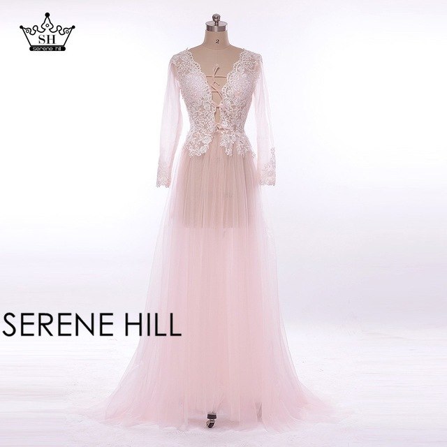 On Sale No Return No Refund Sale Formal dress Long Sleeve See Through Blue Evening Dresses Custom Size Plus Size HA2098 - SERENE HILL