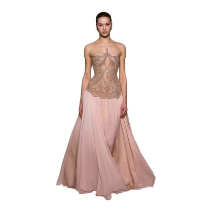 Luxury Nude Pink Beaded A-Line Evening Dress LA73623 - SERENE  HILL