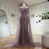 Arabic Gray Mermaid Evening Dress With Beaded Elegant Cape Sleeves Gown For Formal Occasion LA72611 - SERENE HILL