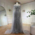 Arabic Gray Mermaid Evening Dress With Beaded Elegant Cape Sleeves Gown For Formal Occasion LA72611 - SERENE HILL