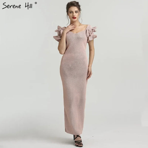 Dubai Designer Pink Short Sleeves Dress New Mermaid Fashion Womens Formal Evening Gowns   Luxury Dubai QA8019