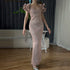 Dubai Designer Pink Short Sleeves Dress New Mermaid Fashion Womens Formal Evening Gowns Luxury Dubai QA8019 - SERENE HILL