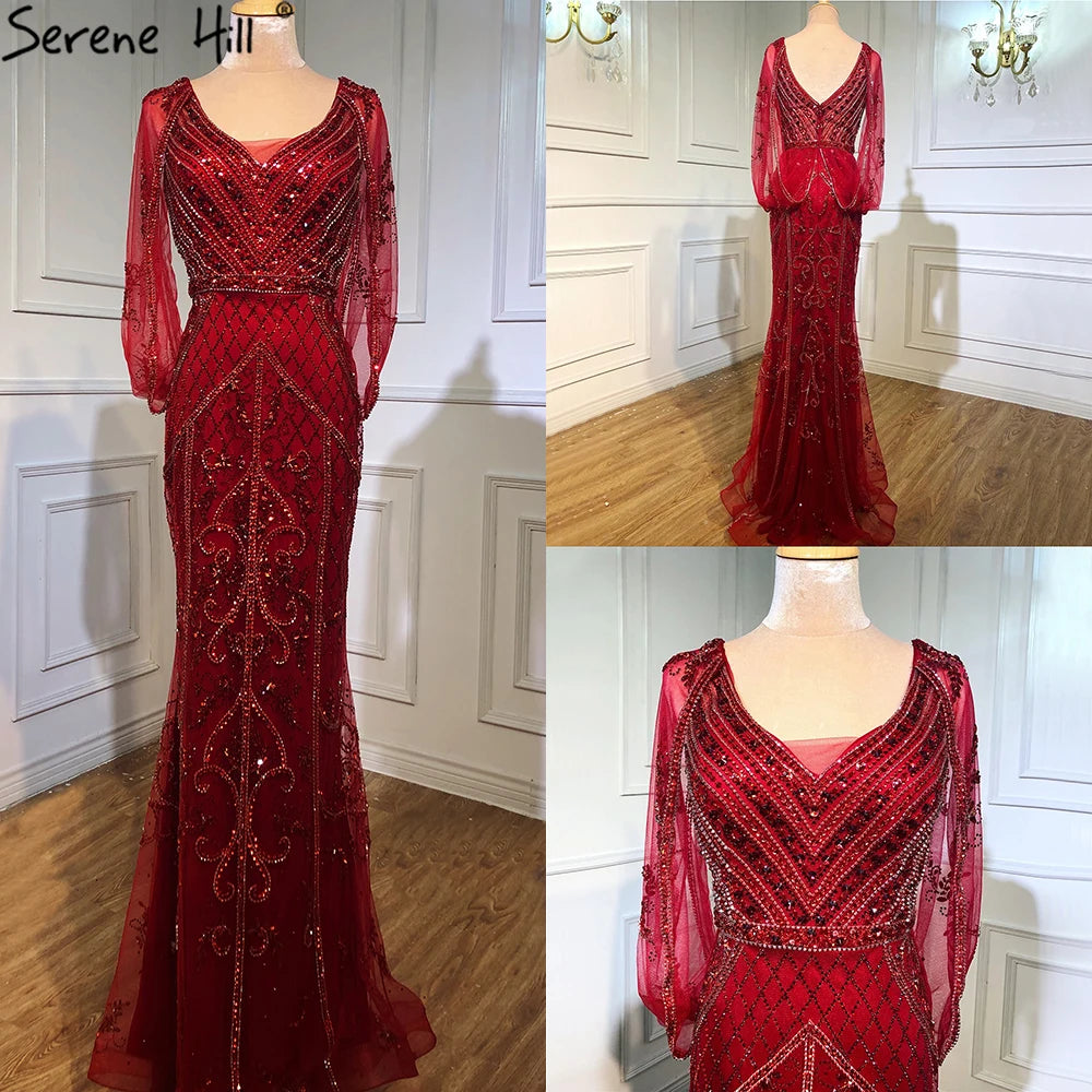 Dubai Grey Nude Sexy Evening Dresses 2025 Crystal Sleeveless Shawl Yarn Formal Serene Hill LA70382 - SERENE HILL