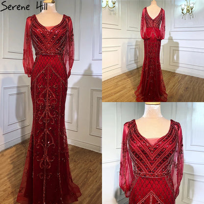 Dubai Grey Nude Sexy Evening Dresses 2025 Crystal Sleeveless Shawl Yarn Formal Serene Hill LA70382 - SERENE HILL