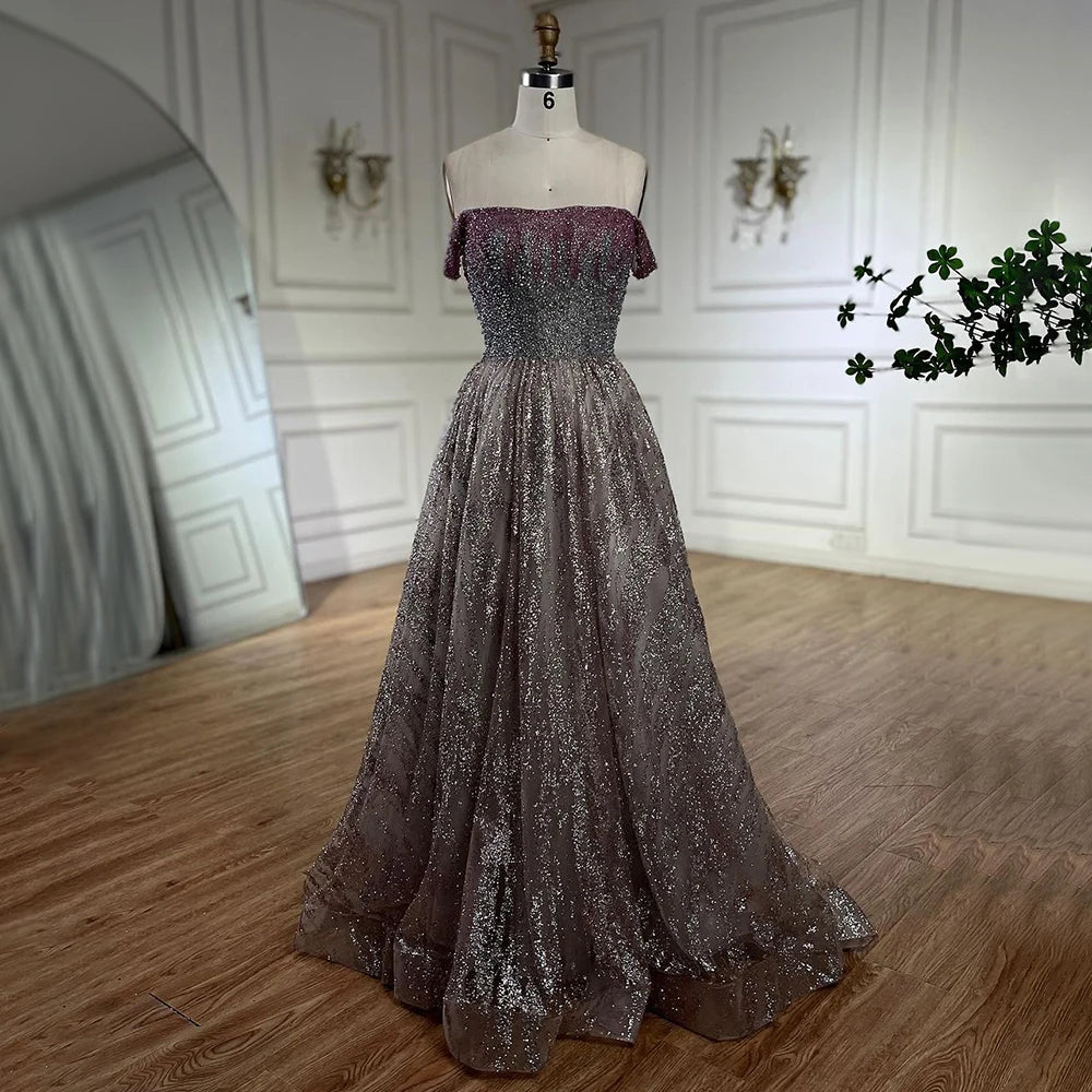 Serene Hill Pink Spaghetti Strap A Line Beaded Luxury Dubai Long Evening Dresses Gowns for Woman Wedding Party 2025 LA72507 - SERENE HILL