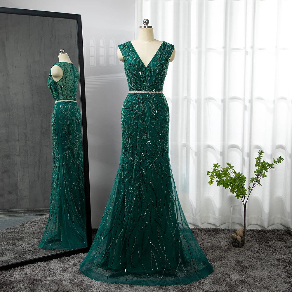 Gold Arabic Cape Sleeves Beaded Evening Dresses Gowns 2025 Mermaid Elegant Luxury For Women Party Serene Hill LA71496 - SERENE HILL