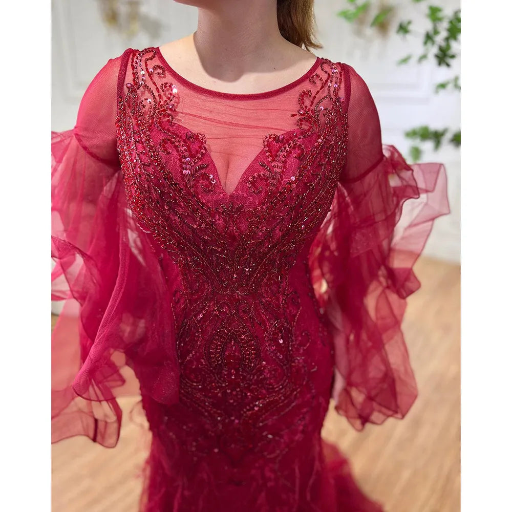 Gold Petal Long Sleeve Mermaid Evening Dresses 2025 Luxury Sparkl Sequins Beaded Sexy Formal Dress Serene Hill LA70410 - SERENE HILL