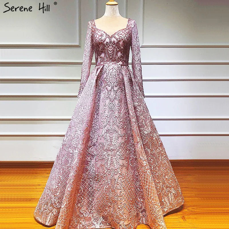 Dubai Blue Muslim Lace Beading Luxury Evening Dresses 2025 Long Plus Size Dress Evening Gowns LA60899 For Women - SERENE HILL