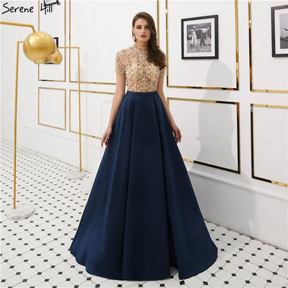 On Sale no return no refundSale High Collar Fashion Evening Dresses Short Sleeve Beading Sequined LA6568 - SERENE HILL