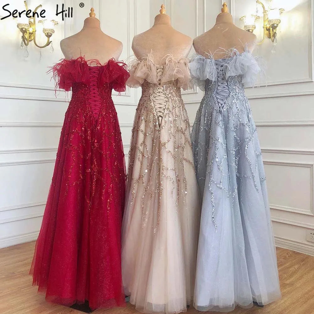 Luxury Turquoise Beaded Feather A Line Evening Dress LA71328 - SERENE HILL