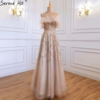 Luxury Turquoise Beaded Feather A Line Evening Dress LA71328 - SERENE HILL