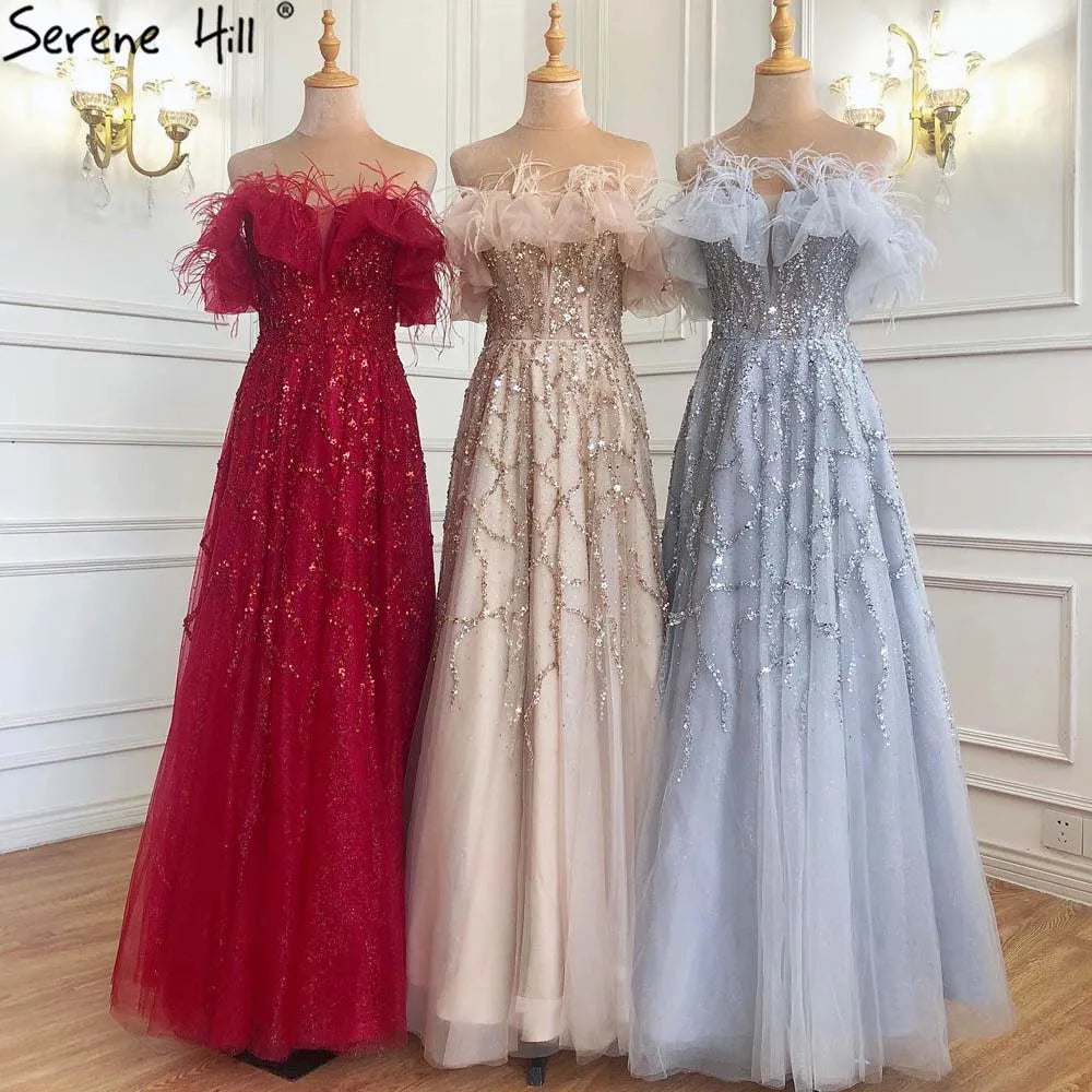 Luxury Turquoise Beaded Feather A Line Evening Dress LA71328 - SERENE HILL