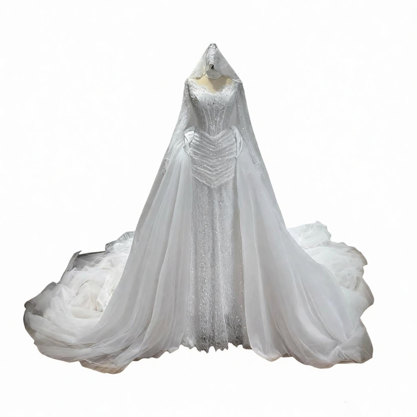 Luxury White Long Sleeve Beaded Corset Wedding Dress HA2535 SERENE HILL