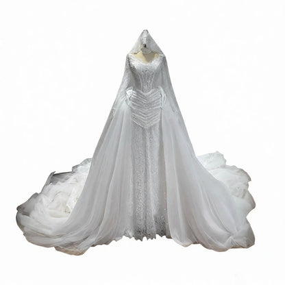 Luxury White Long Sleeve Beaded Corset Wedding Dress HA2535 SERENE HILL