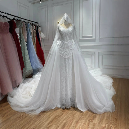 Luxury White Long Sleeve Beaded Corset Wedding Dress HA2535 SERENE HILL