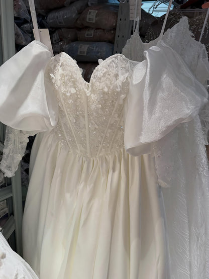 Luxury White Off Shoulder Beaded Basque Corset Puff Sleeve Dress HA2538 SERENE HILL