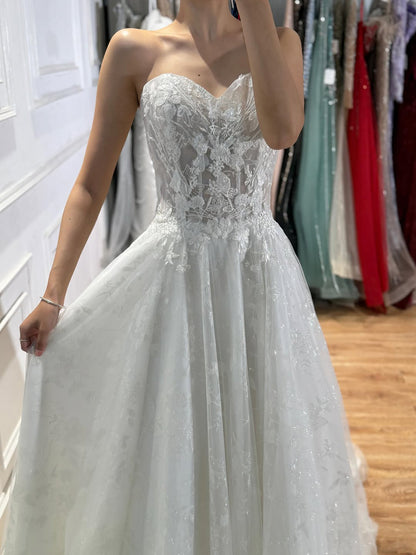Luxury White Lace Strapless A-Line Bridal Wedding Dress HA2539 SERENE HILL