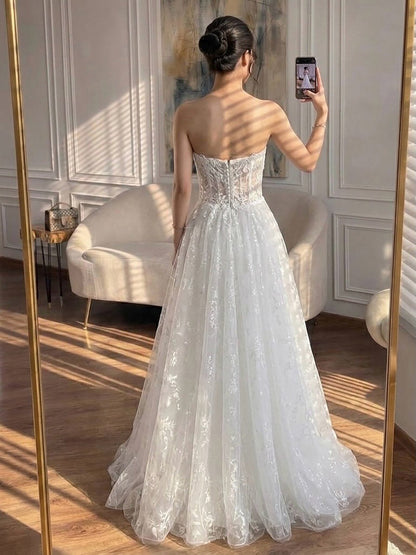 Luxury White Lace Strapless A-Line Bridal Wedding Dress HA2539 SERENE HILL