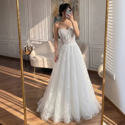 Luxury White Lace Strapless A-Line Bridal Wedding Dress HA2539 SERENE HILL