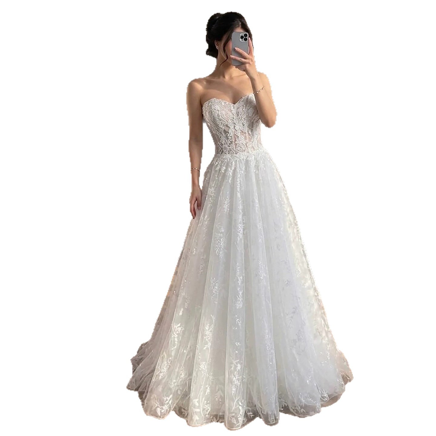 Luxury White Lace Strapless A-Line Bridal Wedding Dress HA2539 SERENE HILL