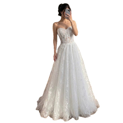 Luxury White Lace Strapless A-Line Bridal Wedding Dress HA2539 SERENE HILL