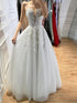 Luxury White Lace Spaghetti Straps Deep V-Neck Wedding Dress HA2540 SERENE HILL