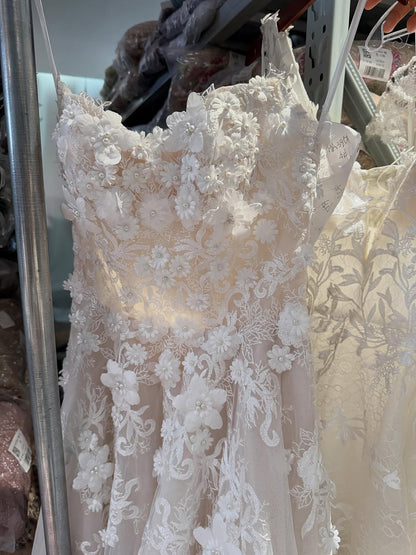 Luxury White Lace Strapless 3D Floral Pearl A-Line Wedding Dress HA2542 SERENE HILL