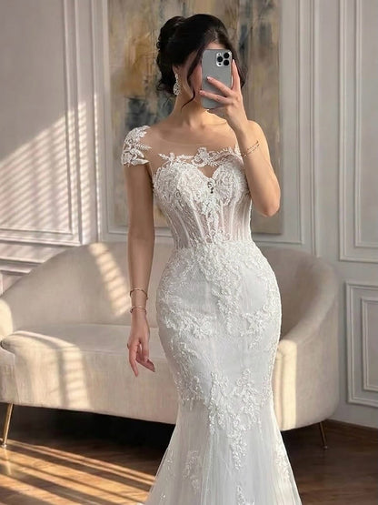 Luxury White Beaded Lace Mermaid Bridal Wedding Dress HA2544 SERENE HILL