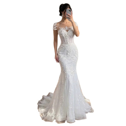 Luxury White Beaded Lace Mermaid Bridal Wedding Dress HA2544 SERENE HILL
