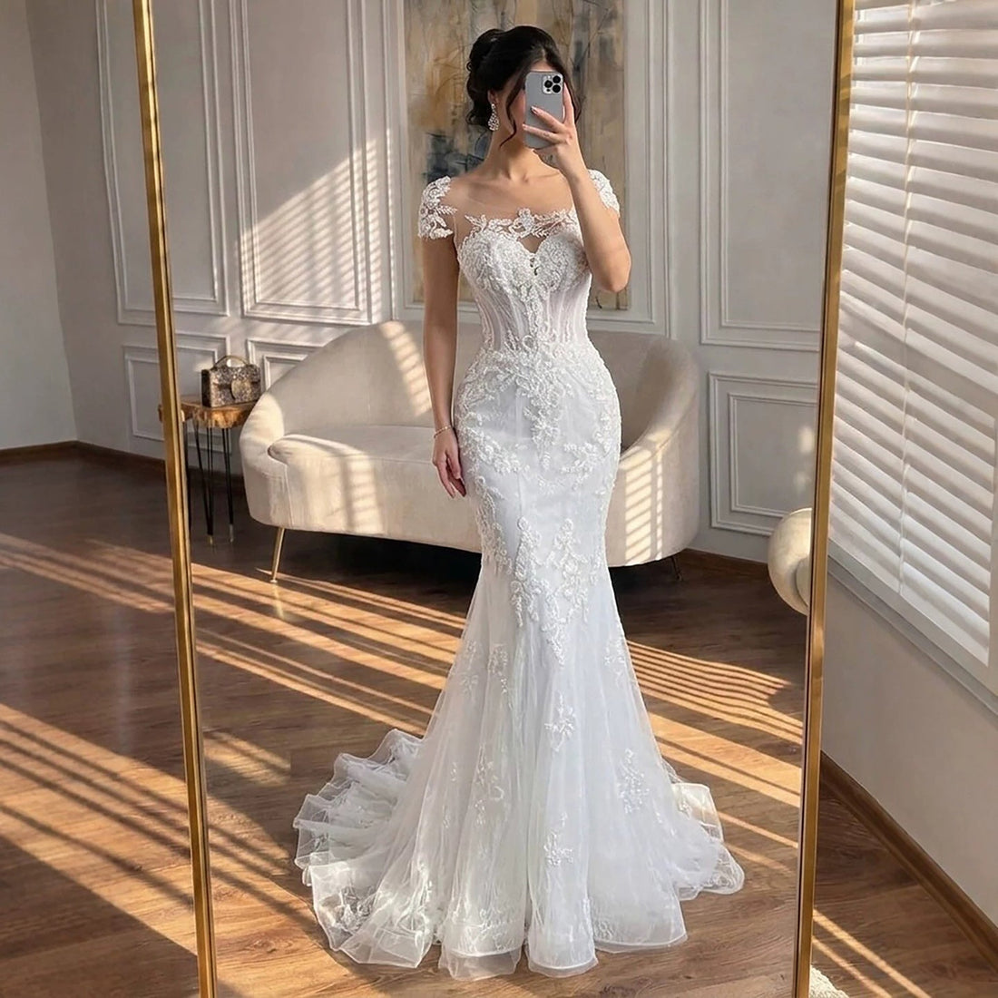 Luxury White Beaded Lace Mermaid Bridal Wedding Dress HA2544 SERENE HILL