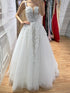 Luxury White Lace Spaghetti Strap 3D Floral A-Line Wedding Dress HA2545 SERENE HILL