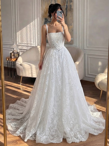 Luxury White Floral Lace A Line Wedding Dress HA2548 SERENE HILL