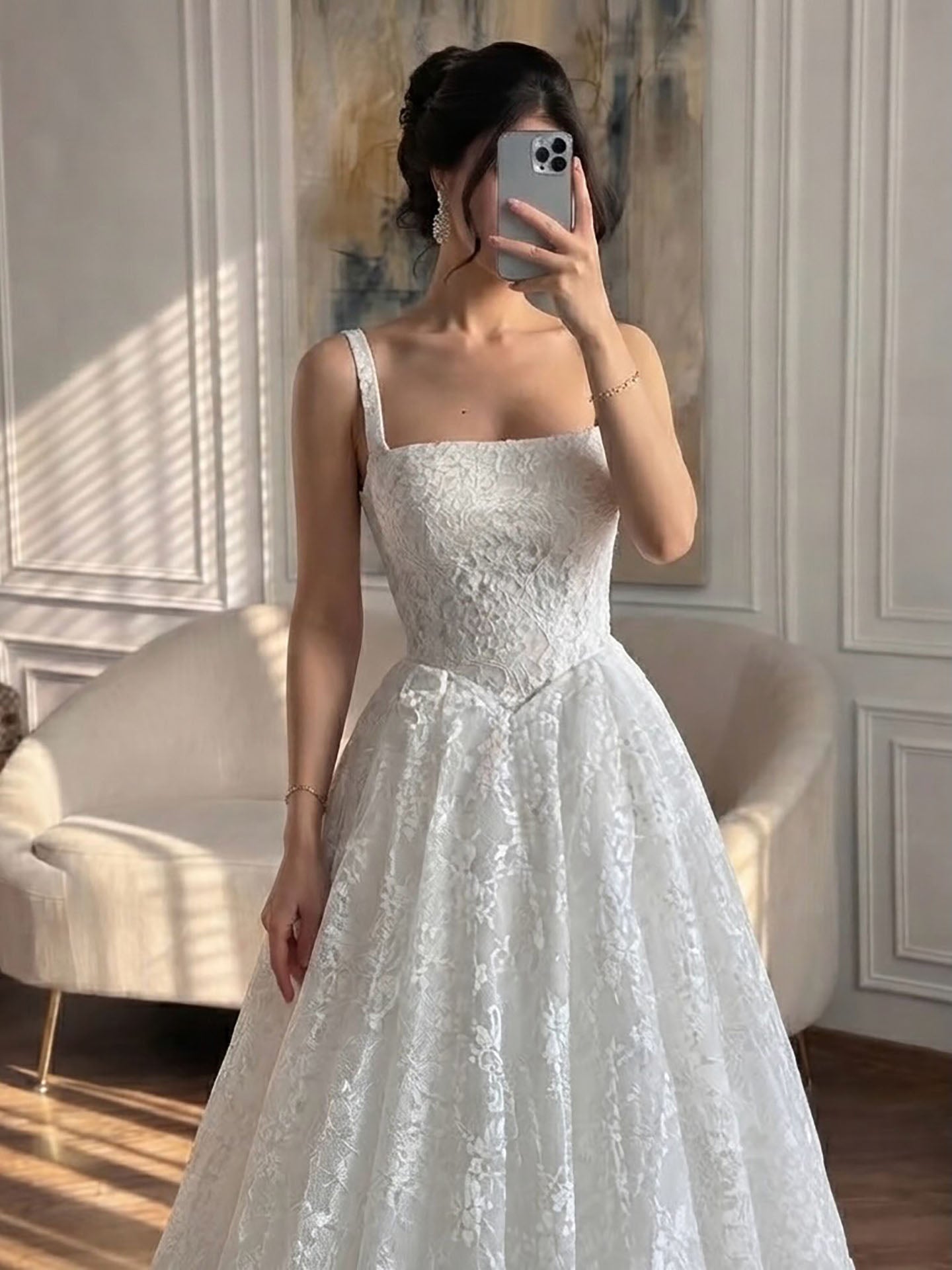 Luxury White Floral Lace A Line Wedding Dress HA2548 SERENE HILL