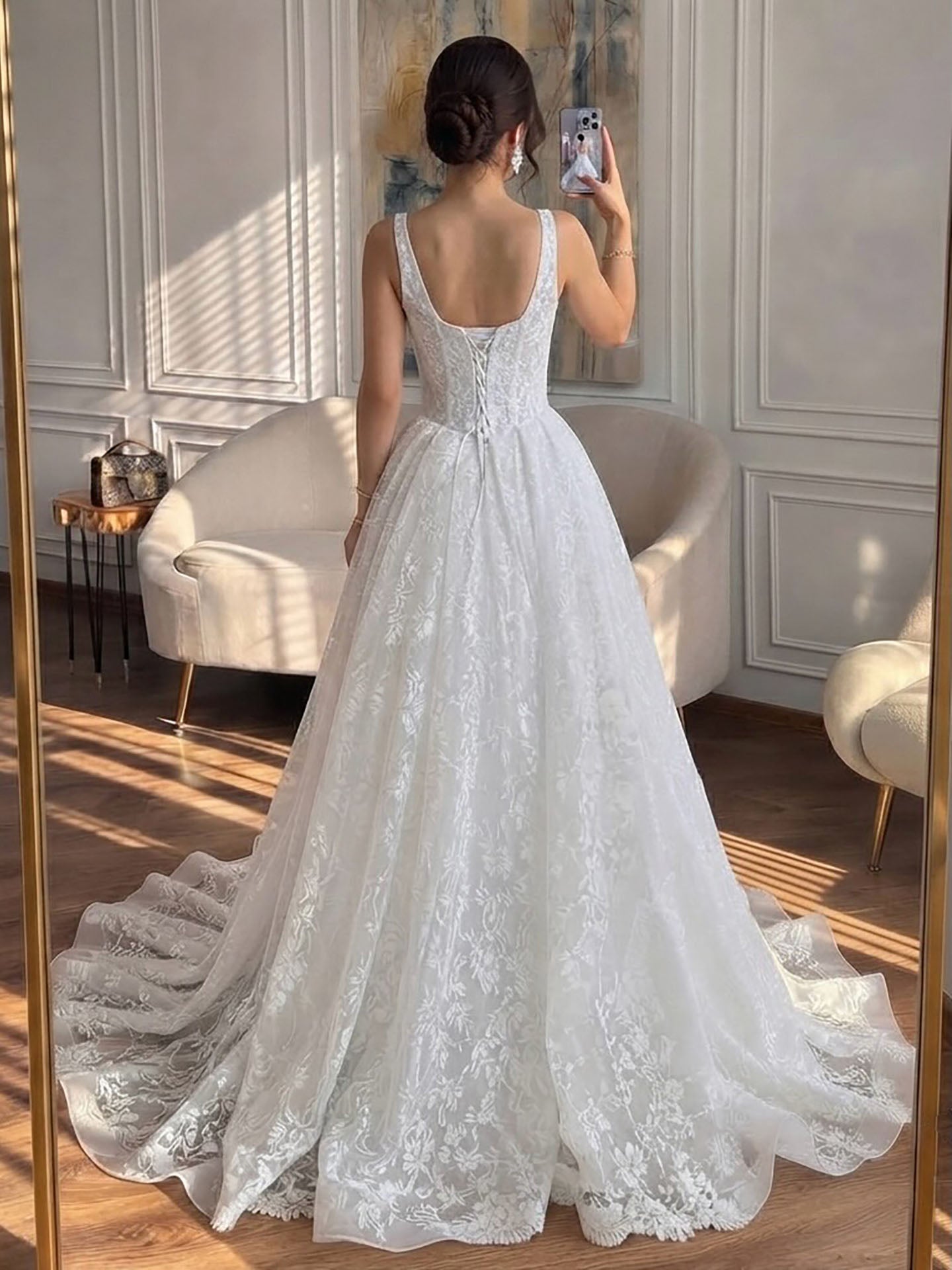 Luxury White Floral Lace A Line Wedding Dress HA2548 SERENE HILL