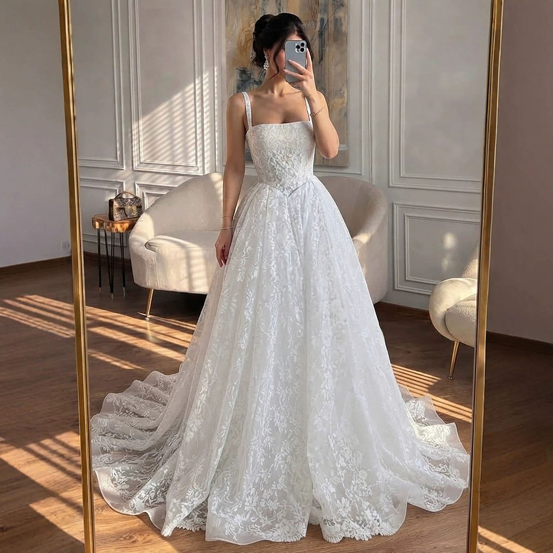 Luxury White Floral Lace A Line Wedding Dress HA2548 SERENE HILL