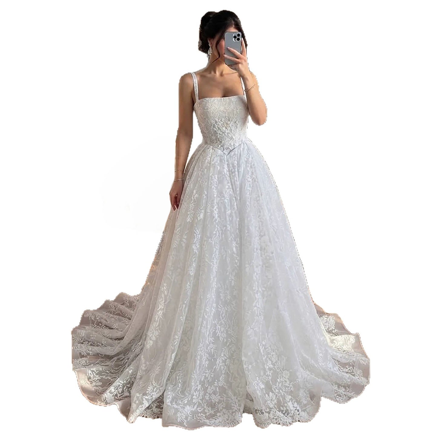 Luxury White Floral Lace A Line Wedding Dress HA2548 SERENE HILL