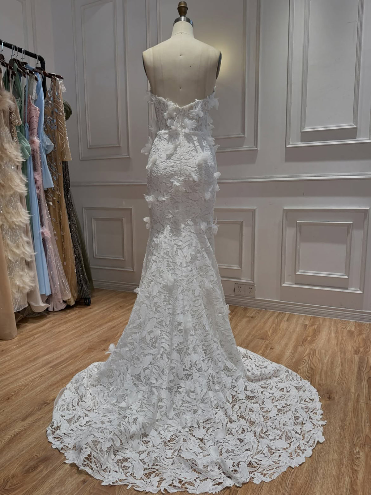 Luxury White 3D Floral Lace Mermaid Wedding Dress HA2561