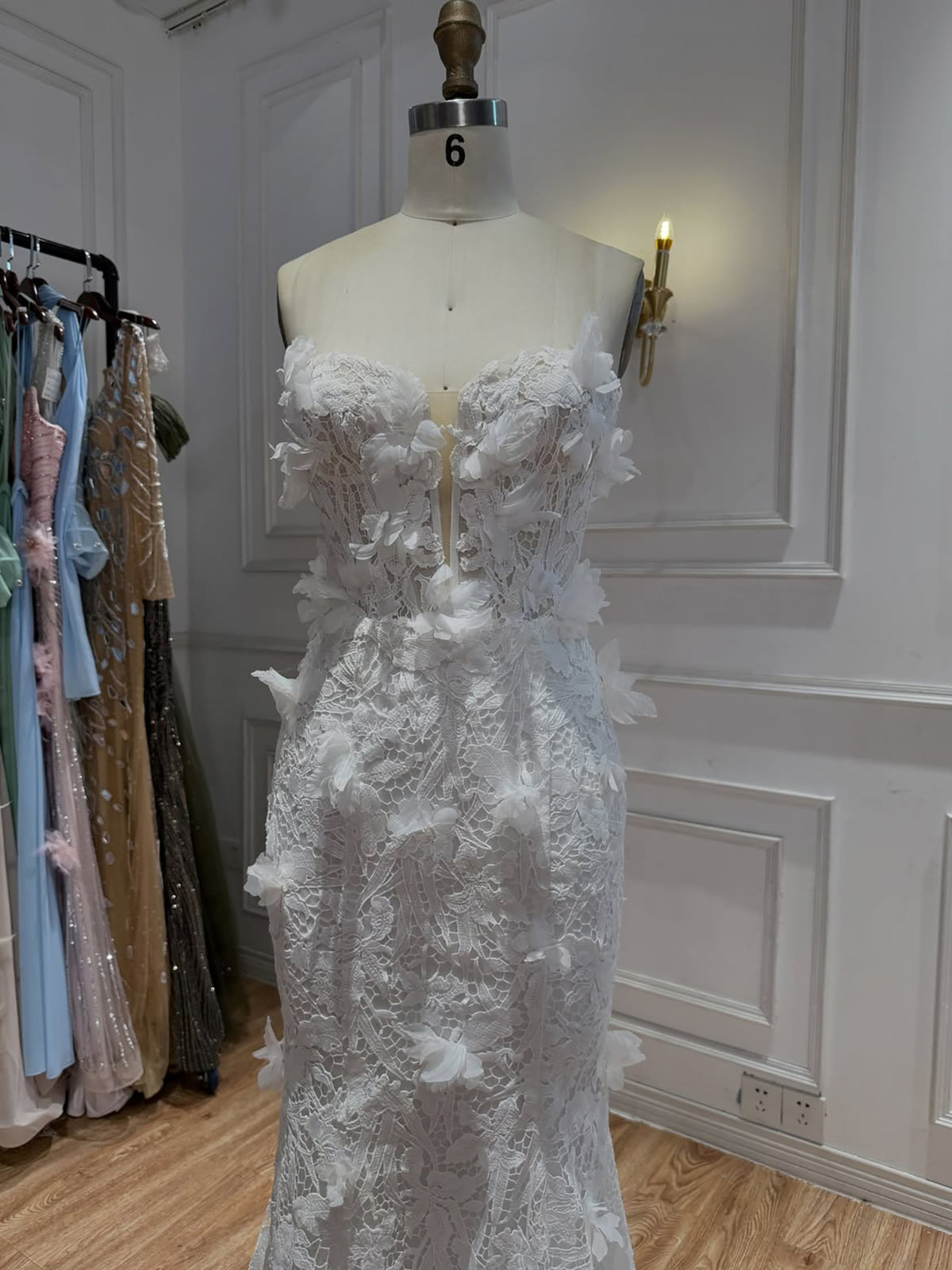 Luxury White 3D Floral Lace Mermaid Wedding Dress HA2561