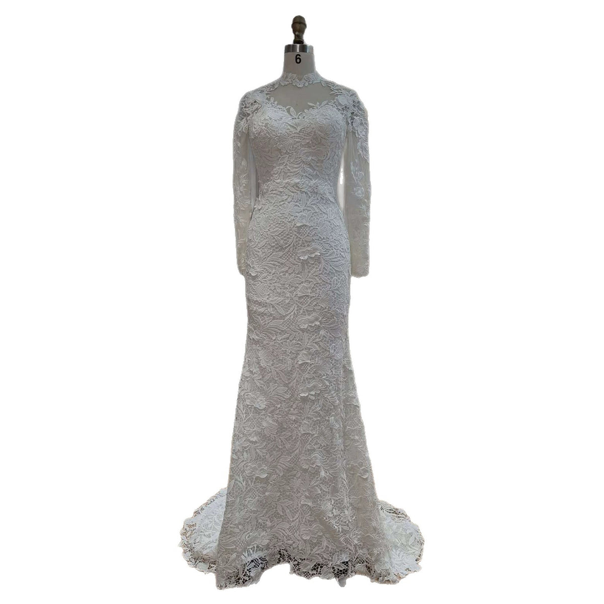 White High Neck Long Sleeve Lace Mermaid Bridal Gown HA2563