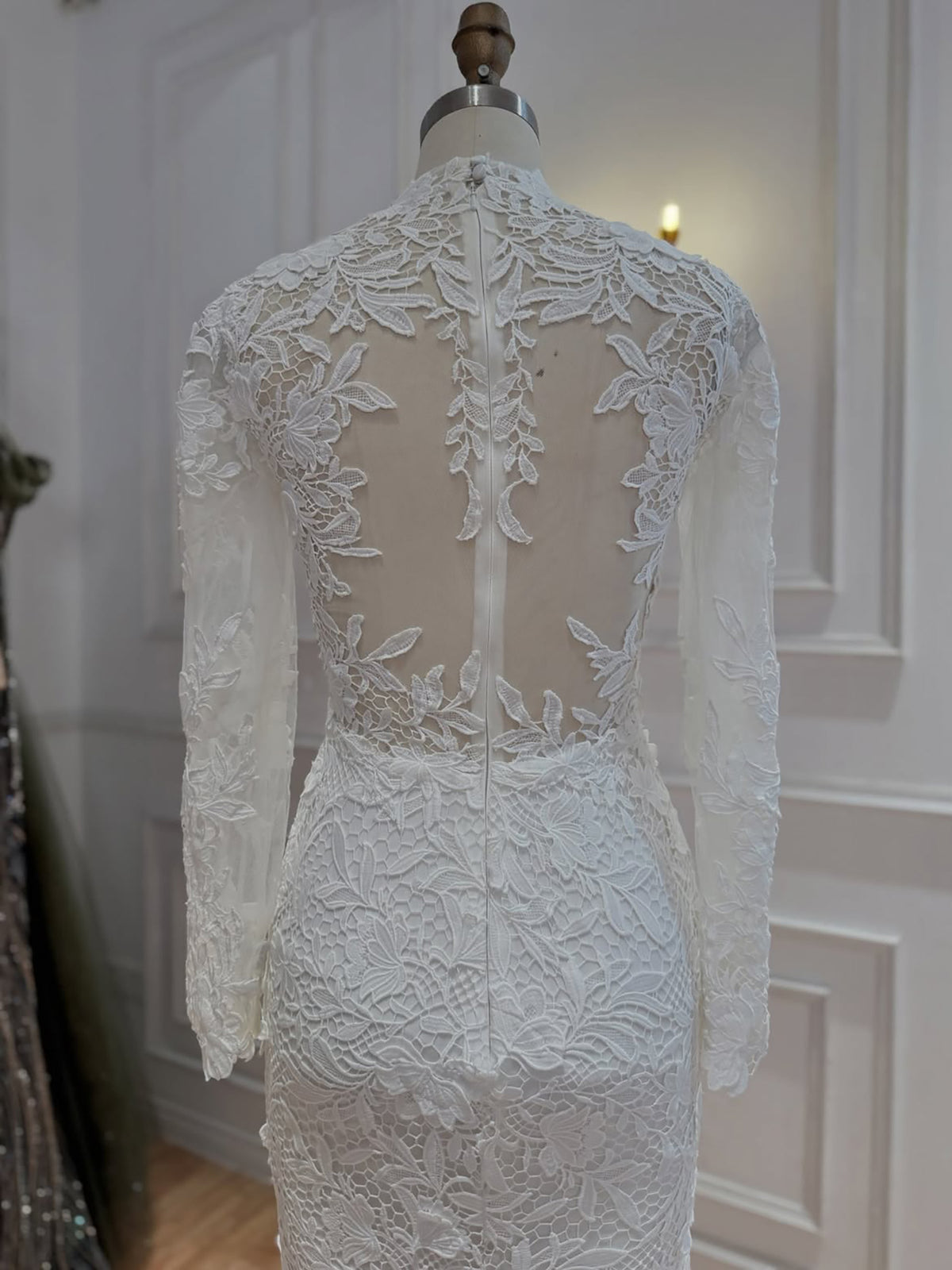 White High Neck Long Sleeve Lace Mermaid Bridal Gown HA2563