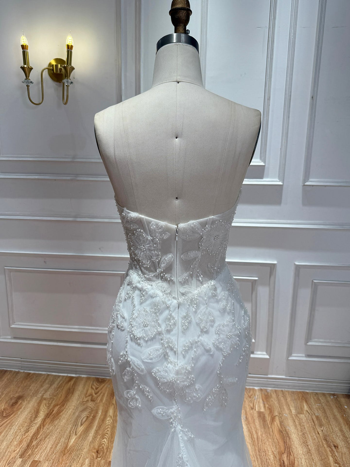 Elegant White Pearl Beaded Mermaid Wedding Dress HA2583